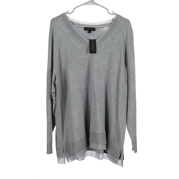 Lane Bryant Gray V-Neck Lightweight Sweater Knit Top Women's 22/24 NWT - Picture 1 of 9